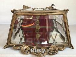 Antique French Figural Table Top Beveled Glass Display Cabinet with One Shelve