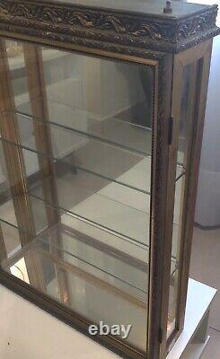 Antique French Gold Painted Mirror Cabinet With Light, Key And 2 Shelves. 30 In