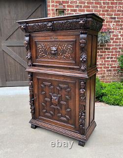 Antique French Gothic Cabinet Bar Liquor Cupboard Fall Front Oak Renaissance