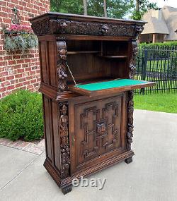 Antique French Gothic Cabinet Bar Liquor Cupboard Fall Front Oak Renaissance