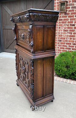 Antique French Gothic Cabinet Bar Liquor Cupboard Fall Front Oak Renaissance