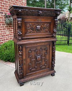 Antique French Gothic Cabinet Bar Liquor Cupboard Fall Front Oak Renaissance