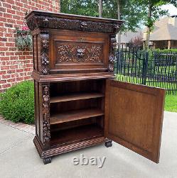 Antique French Gothic Cabinet Bar Liquor Cupboard Fall Front Oak Renaissance