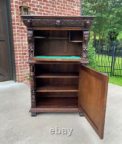 Antique French Gothic Cabinet Bar Liquor Cupboard Fall Front Oak Renaissance