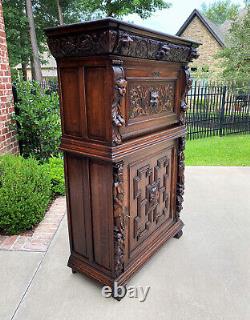 Antique French Gothic Cabinet Bar Liquor Cupboard Fall Front Oak Renaissance