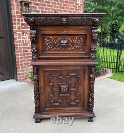 Antique French Gothic Cabinet Bar Liquor Cupboard Fall Front Oak Renaissance