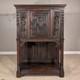 Antique French Gothic Carved Oak Cabinet Stand With Figural Panels Heraldic Door