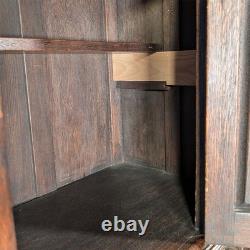 Antique French Gothic Carved Oak Cabinet Stand with Figural Panels Heraldic Door