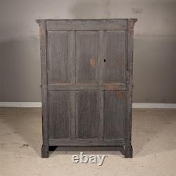 Antique French Gothic Carved Oak Cabinet Stand with Figural Panels Heraldic Door