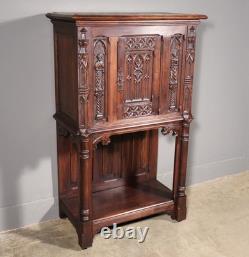 Antique French Gothic Revival Cabinet/Bar Cabinet in Highly Carved Chestnut Wood