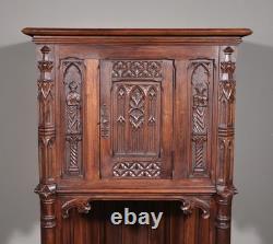 Antique French Gothic Revival Cabinet/Bar Cabinet in Highly Carved Chestnut Wood