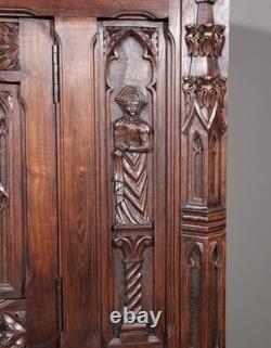 Antique French Gothic Revival Cabinet/Bar Cabinet in Highly Carved Chestnut Wood