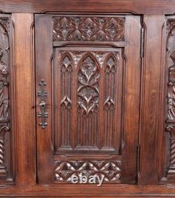 Antique French Gothic Revival Cabinet/Bar Cabinet in Highly Carved Chestnut Wood