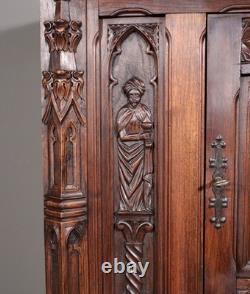 Antique French Gothic Revival Cabinet/Bar Cabinet in Highly Carved Chestnut Wood
