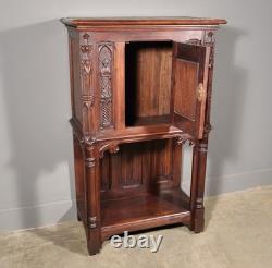 Antique French Gothic Revival Cabinet/Bar Cabinet in Highly Carved Chestnut Wood