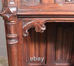Antique French Gothic Revival Cabinet/Bar Cabinet in Highly Carved Chestnut Wood