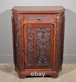 Antique French Gothic Revival Cabinet/Console/Sideboard, Highly Carved Chestnut