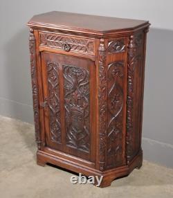 Antique French Gothic Revival Cabinet/Console/Sideboard, Highly Carved Chestnut