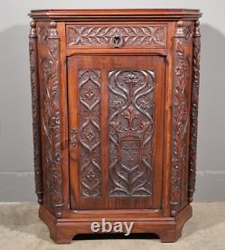 Antique French Gothic Revival Cabinet/Console/Sideboard, Highly Carved Chestnut
