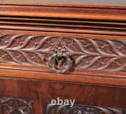 Antique French Gothic Revival Cabinet/Console/Sideboard, Highly Carved Chestnut