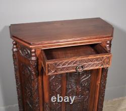 Antique French Gothic Revival Cabinet/Console/Sideboard, Highly Carved Chestnut