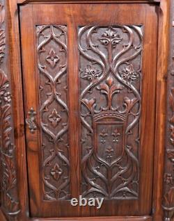 Antique French Gothic Revival Cabinet/Console/Sideboard, Highly Carved Chestnut