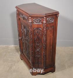 Antique French Gothic Revival Cabinet/Console/Sideboard, Highly Carved Chestnut