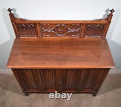 Antique French Gothic Revival Cabinet/Sideboard, Solid Walnut Wood by M Lerolle