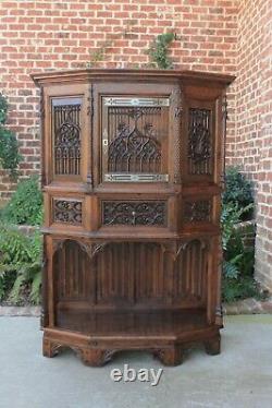 Antique French Gothic Sacristy Vestry Altar Wine Cabinet Bar Catholic Carved Oak