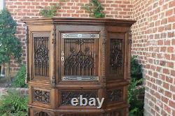 Antique French Gothic Sacristy Vestry Altar Wine Cabinet Bar Catholic Carved Oak