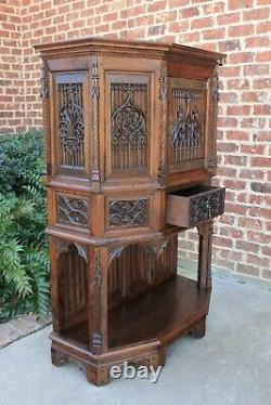 Antique French Gothic Sacristy Vestry Altar Wine Cabinet Bar Catholic Carved Oak