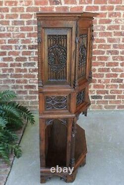 Antique French Gothic Sacristy Vestry Altar Wine Cabinet Bar Catholic Carved Oak