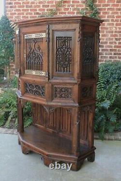 Antique French Gothic Sacristy Vestry Altar Wine Cabinet Bar Catholic Carved Oak