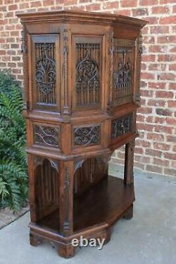 Antique French Gothic Sacristy Vestry Altar Wine Cabinet Bar Catholic Carved Oak