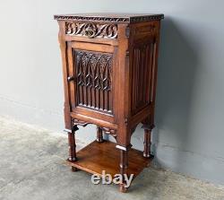 Antique French Gothic Solid Walnut Night Stand/Cabinet With Detailed Carvings