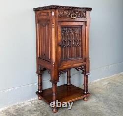 Antique French Gothic Solid Walnut Night Stand/Cabinet With Detailed Carvings