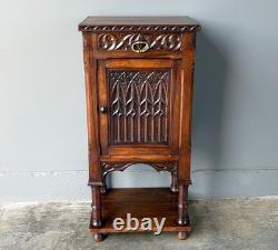 Antique French Gothic Solid Walnut Night Stand/Cabinet With Detailed Carvings