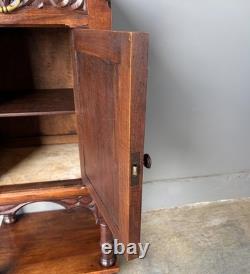 Antique French Gothic Solid Walnut Night Stand/Cabinet With Detailed Carvings