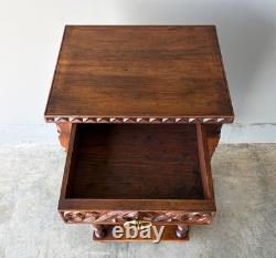 Antique French Gothic Solid Walnut Night Stand/Cabinet With Detailed Carvings