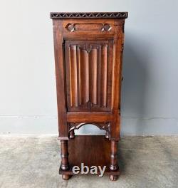 Antique French Gothic Solid Walnut Night Stand/Cabinet With Detailed Carvings
