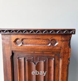 Antique French Gothic Solid Walnut Night Stand/Cabinet With Detailed Carvings