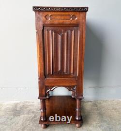 Antique French Gothic Solid Walnut Night Stand/Cabinet With Detailed Carvings