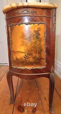 Antique French Hand Painted Marble Top Cabinet With Decorative Scenes