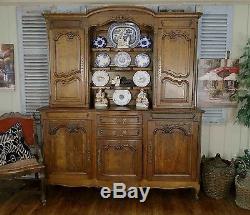 Antique French Hutch Buffet Server Sideboard Carved Oak Bookcase Shelf Scalloped