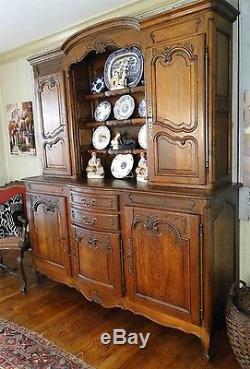 Antique French Hutch Buffet Server Sideboard Carved Oak Bookcase Shelf Scalloped