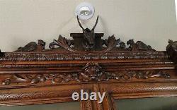 Antique French Hutch Cabinet Bookcase Buffet Carved Shell Dark Oak