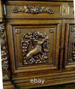 Antique French Hutch Cabinet Bookcase Buffet Carved Shell Dark Oak