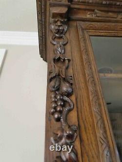 Antique French Hutch Cabinet Bookcase Buffet Carved Shell Dark Oak