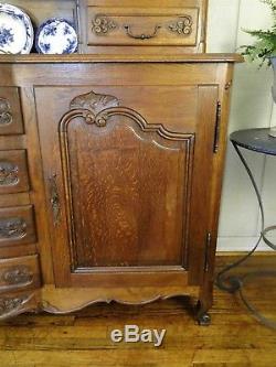 Antique French Hutch Cabinet Bookcase Buffet Carved Shell Dark Oak 6 Drawers