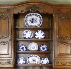 Antique French Hutch Cabinet Bookcase Buffet Carved Shell Dark Oak 6 Drawers